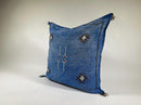 Blue Moroccan Silk Pillow Cover, Navy Boho Kilim Cushion, Handmade Tribal Pillow with Tassel Corners - product image 3
