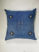 Blue Moroccan Silk Pillow Cover, Navy Boho Kilim Cushion, Handmade Tribal Pillow with Tassel Corners - product image 5
