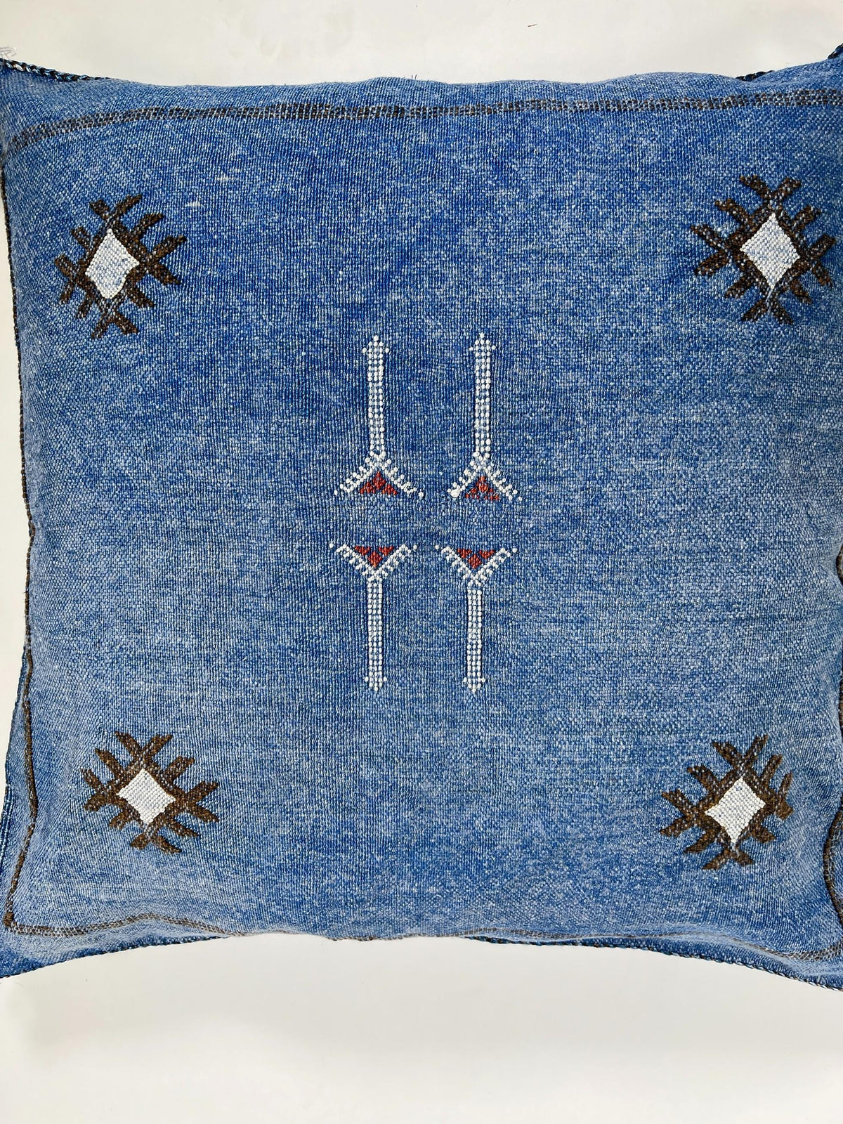 Blue Moroccan Silk Pillow Cover, Navy Boho Kilim Cushion, Handmade Tribal Pillow with Tassel Corners - product image 7