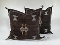 brown Moroccan Boho Silk Pillow Cover, Tribal Kilim Style Cushion with White Geometric Embroidery & Tasse - product image 1