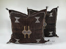 brown Moroccan Boho Silk Pillow Cover, Tribal Kilim Style Cushion with White Geometric Embroidery & Tasse - product image 1