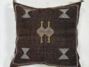 brown Moroccan Boho Silk Pillow Cover, Tribal Kilim Style Cushion with White Geometric Embroidery & Tasse - product image 8