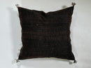 brown Moroccan Boho Silk Pillow Cover, Tribal Kilim Style Cushion with White Geometric Embroidery & Tasse - product image 9