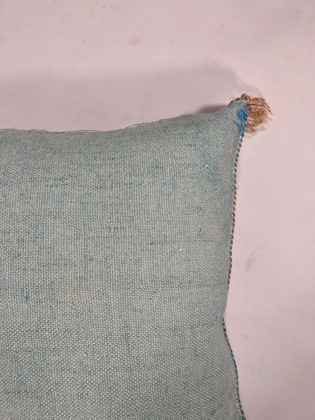 Blue Moroccan Cactus Silk Pillow Cover, Pale Turquoise Boho Cushion with Brown Geometric Embroidery & Cor - product image 9