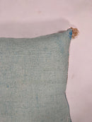 Blue Moroccan Cactus Silk Pillow Cover, Pale Turquoise Boho Cushion with Brown Geometric Embroidery & Cor - product image 9