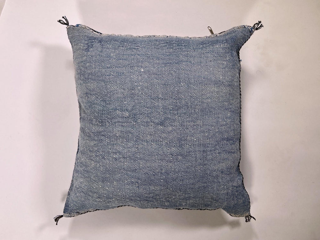 Blue Moroccan Silk Pillow Cover, Boho Tufted Geometric Cushion, Handmade Cactus Silk Kilim Pillow Sham - product image 9