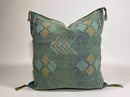 Green Blue Moroccan Silk Pillow Cover with Gold Geometric Embroidery, Boho Kilim Style Tassel Cushion Cov - product image 2