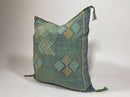 Green Blue Moroccan Silk Pillow Cover with Gold Geometric Embroidery, Boho Kilim Style Tassel Cushion Cov - product image 4