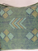 Green Blue Moroccan Silk Pillow Cover with Gold Geometric Embroidery, Boho Kilim Style Tassel Cushion Cov - product image 7