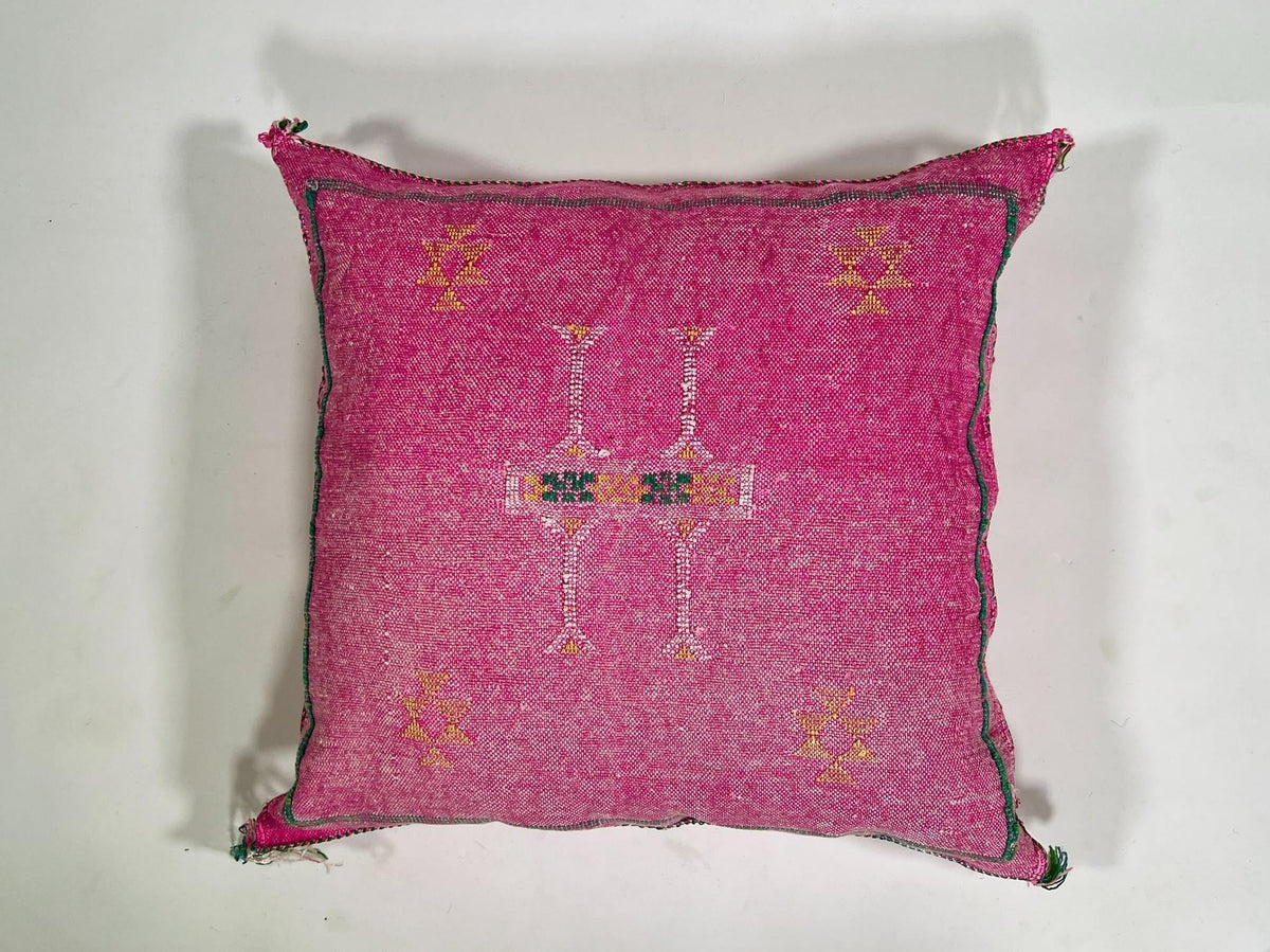 Pink Moroccan Cactus Silk Pillow Cover, Handmade Boujad Kilim Cushion, Boho Silk Throw Pillow Sham for So - product image 4