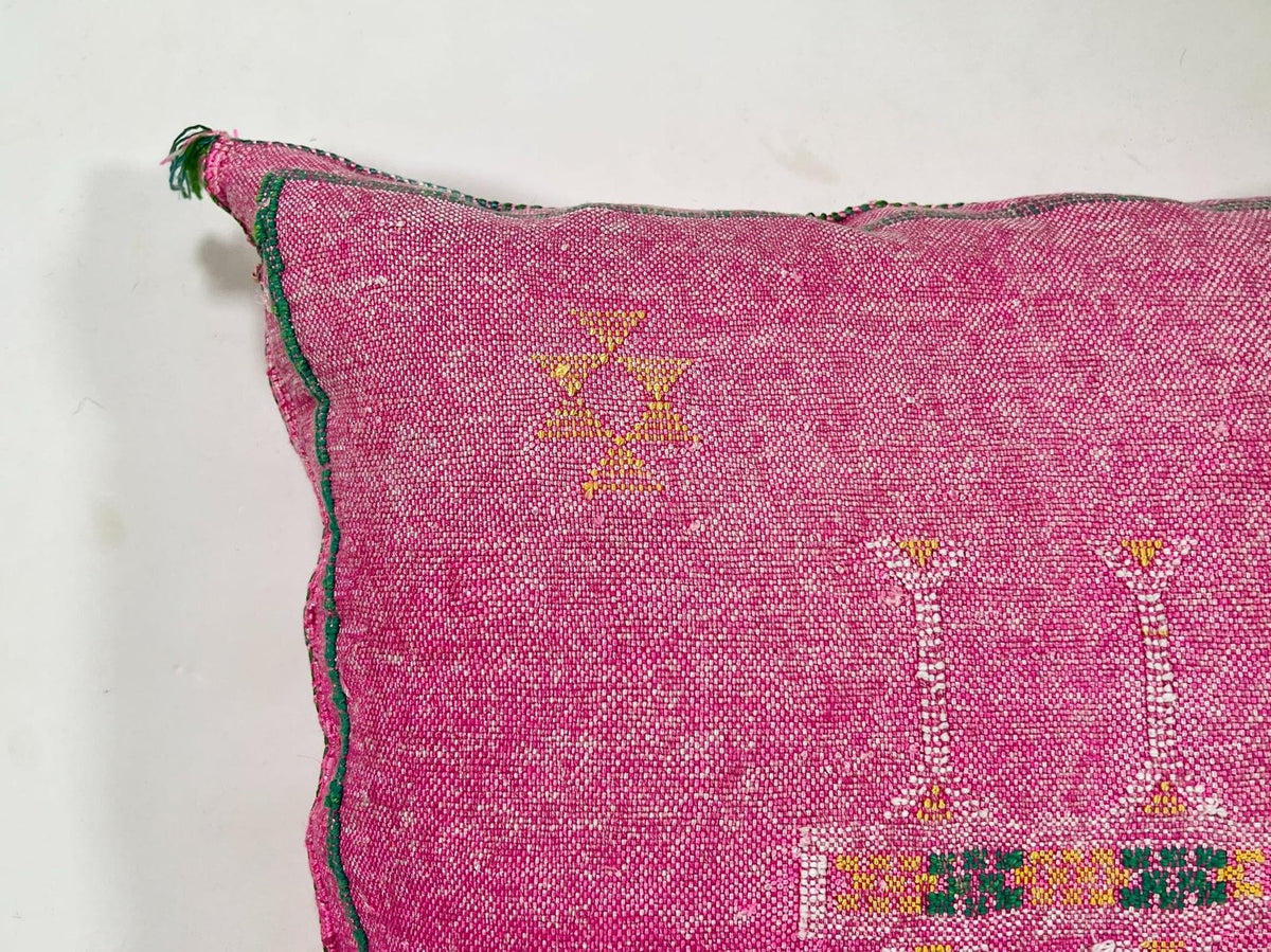 Pink Moroccan Cactus Silk Pillow Cover, Handmade Boujad Kilim Cushion, Boho Silk Throw Pillow Sham for So - product image 5
