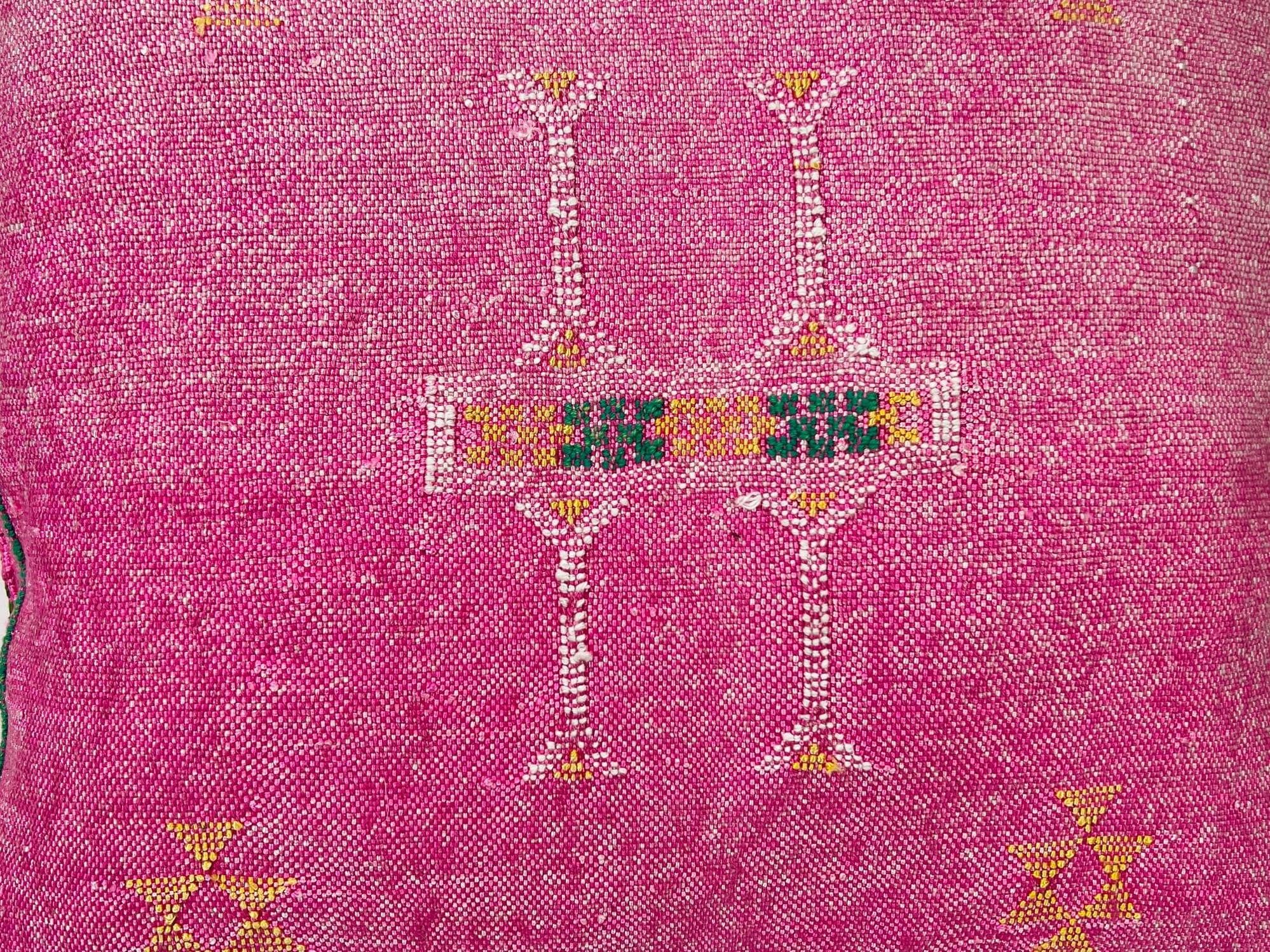 Pink Moroccan Cactus Silk Pillow Cover, Handmade Boujad Kilim Cushion, Boho Silk Throw Pillow Sham for So - product image 6