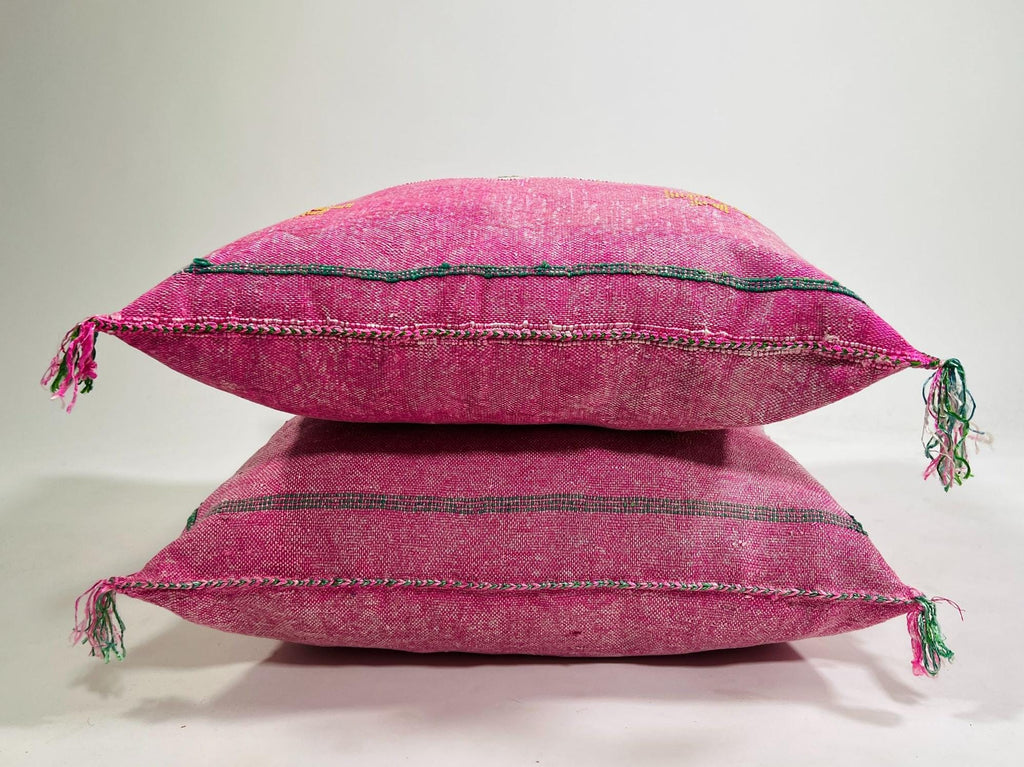 Pink Moroccan Cactus Silk Pillow Cover, Handmade Boujad Kilim Cushion, Boho Silk Throw Pillow Sham for So - product image 10