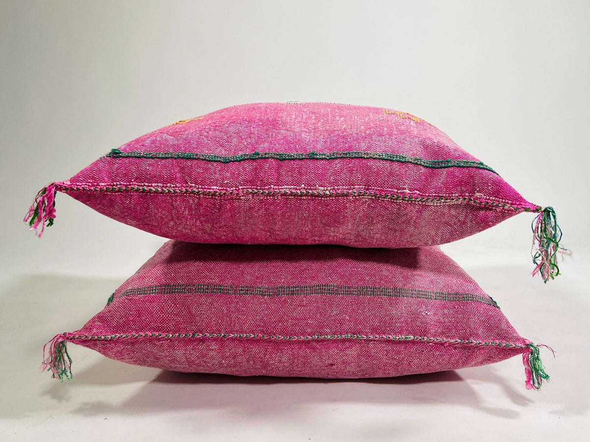 Pink Moroccan Cactus Silk Pillow Cover, Handmade Boujad Kilim Cushion, Boho Silk Throw Pillow Sham for So - product image 10