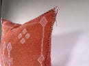 Rust Orange Moroccan Cactus Silk Pillow Cover, White Geometric Embroidered Boho Cushion, Handmade Kilim S - product image 7