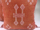 Rust Orange Moroccan Cactus Silk Pillow Cover, White Geometric Embroidered Boho Cushion, Handmade Kilim S - product image 3