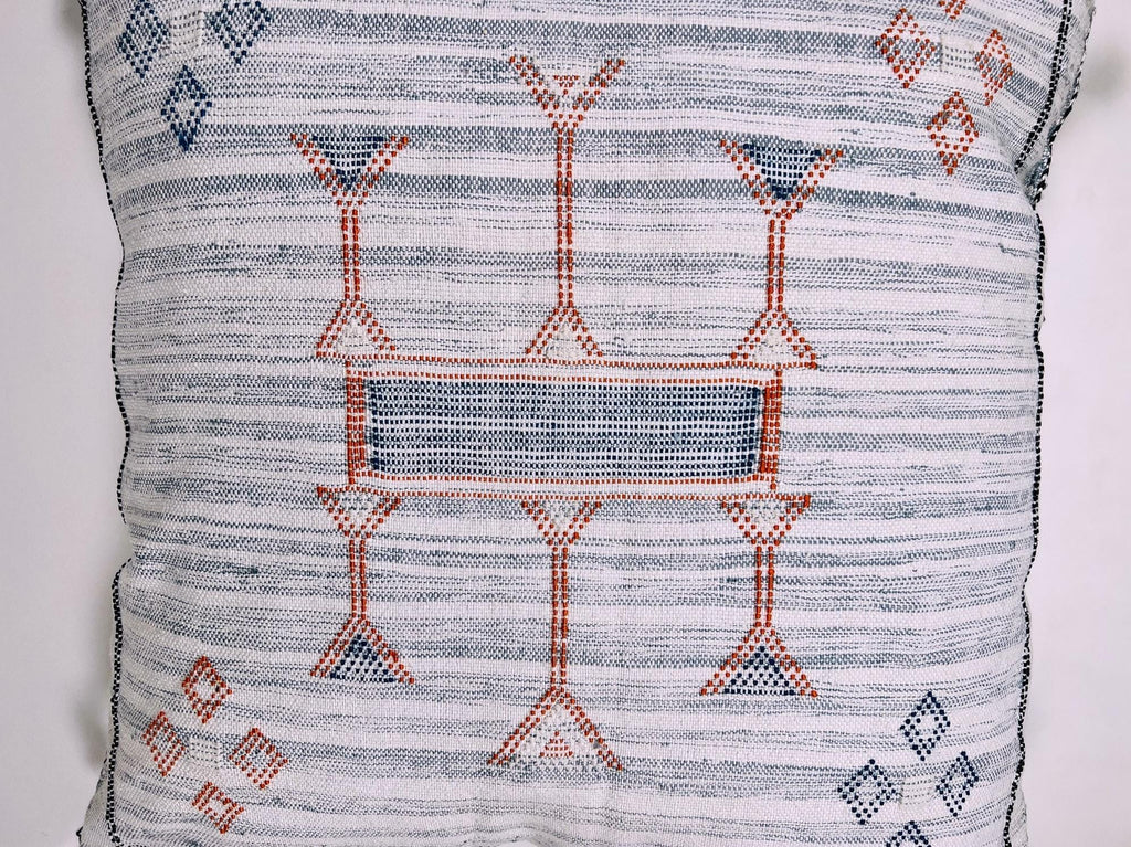 White Moroccan Silk Pillow Cover, Blue Orange Geometric Boho Cushion, Kilim Style Handmade Sofa Decor - product image 10