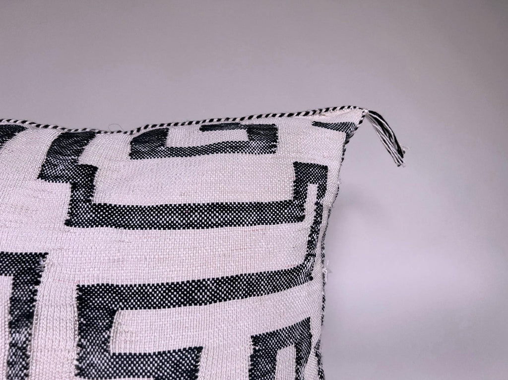 Black and White Kilim Pillow Cover, Moroccan Silk Boho Cushion, Geometric Handmade Pillow Sham with Corne - product image 2