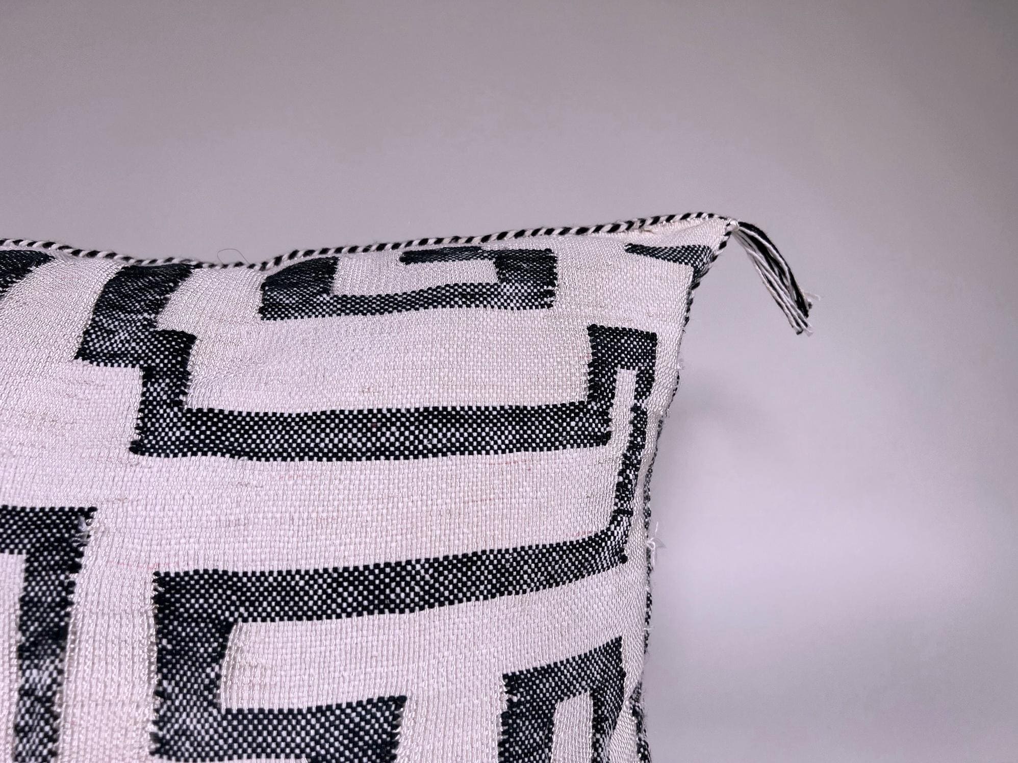 Black and White Kilim Pillow Cover, Moroccan Silk Boho Cushion, Geometric Handmade Pillow Sham with Corne - product image 2