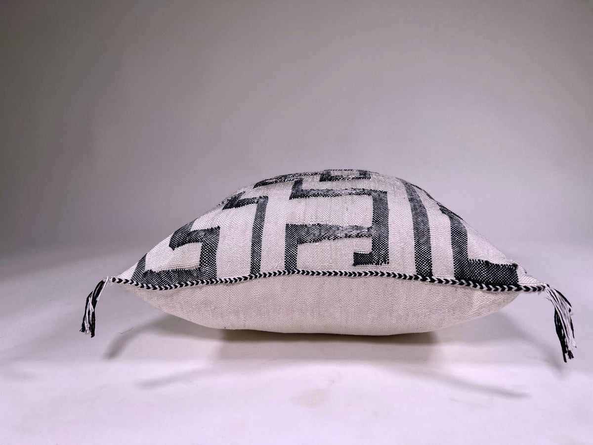 Black and White Kilim Pillow Cover, Moroccan Silk Boho Cushion, Geometric Handmade Pillow Sham with Corne - product image 8