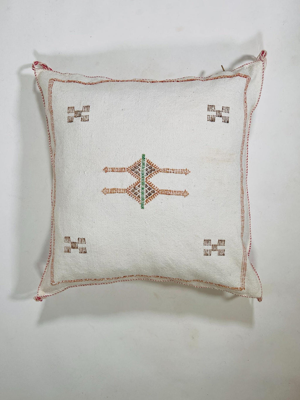 White Moroccan Silk Pillow Cover, Berber Kilim Embroidery Boho Fringe Pillow Sham, Handmade Cushion Cover - product image 5