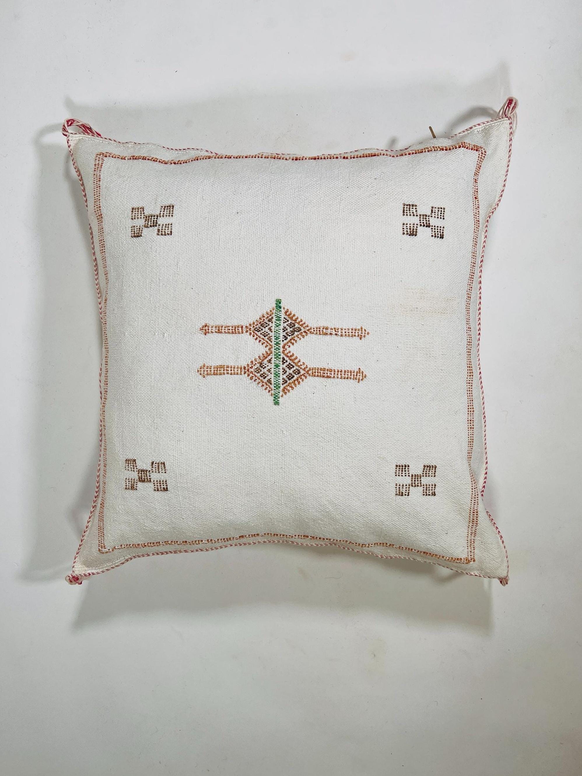 White Moroccan Silk Pillow Cover, Berber Kilim Embroidery Boho Fringe Pillow Sham, Handmade Cushion Cover - product image 5