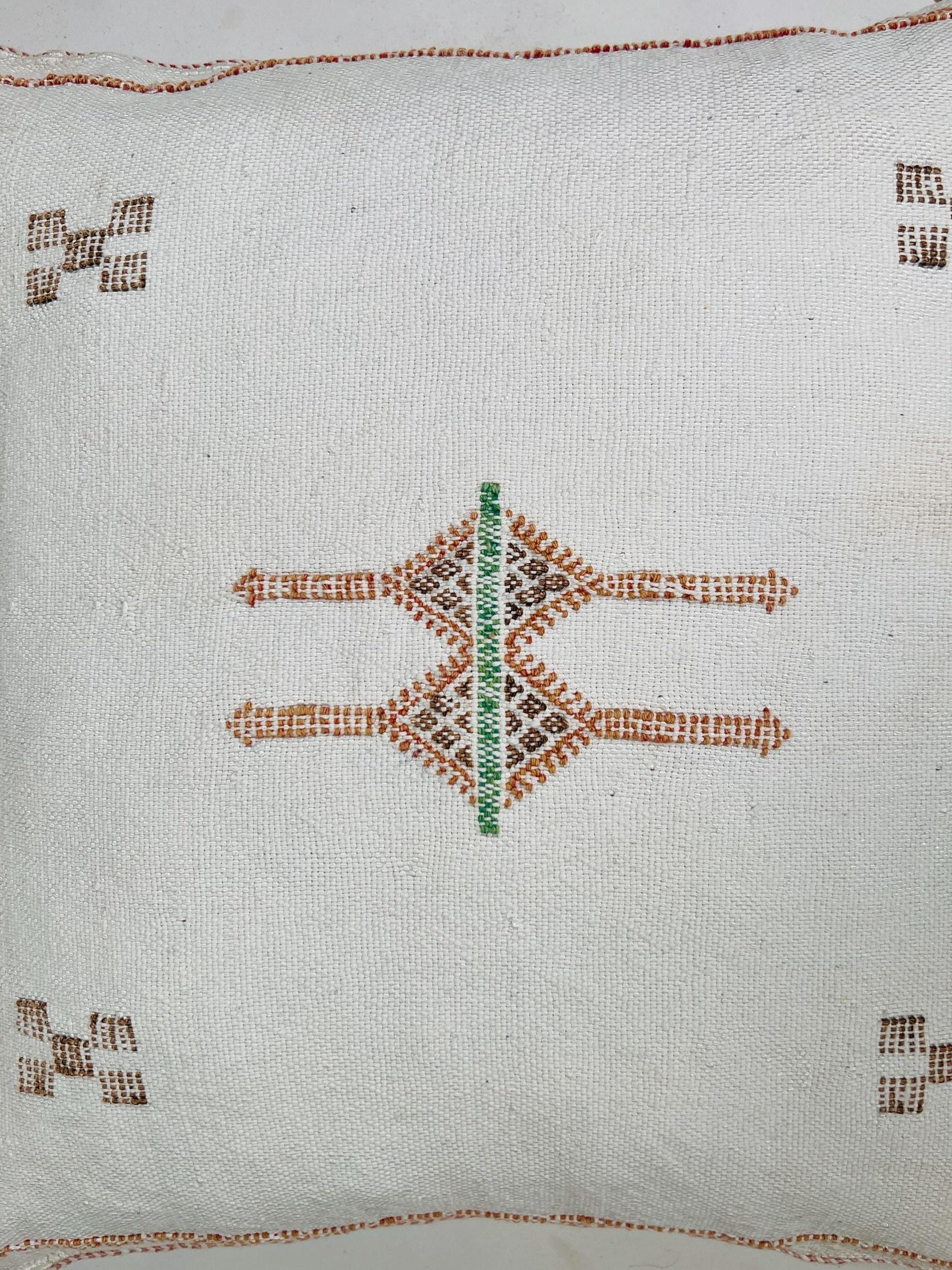 White Moroccan Silk Pillow Cover, Berber Kilim Embroidery Boho Fringe Pillow Sham, Handmade Cushion Cover - product image 7