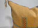 Mustard Yellow Moroccan Silk Pillow Cover, Blue Geometric Embroidery Boho Kilim Cushion, Handmade Sofa Be - product image 3