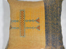 Mustard Yellow Moroccan Silk Pillow Cover, Blue Geometric Embroidery Boho Kilim Cushion, Handmade Sofa Be - product image 6