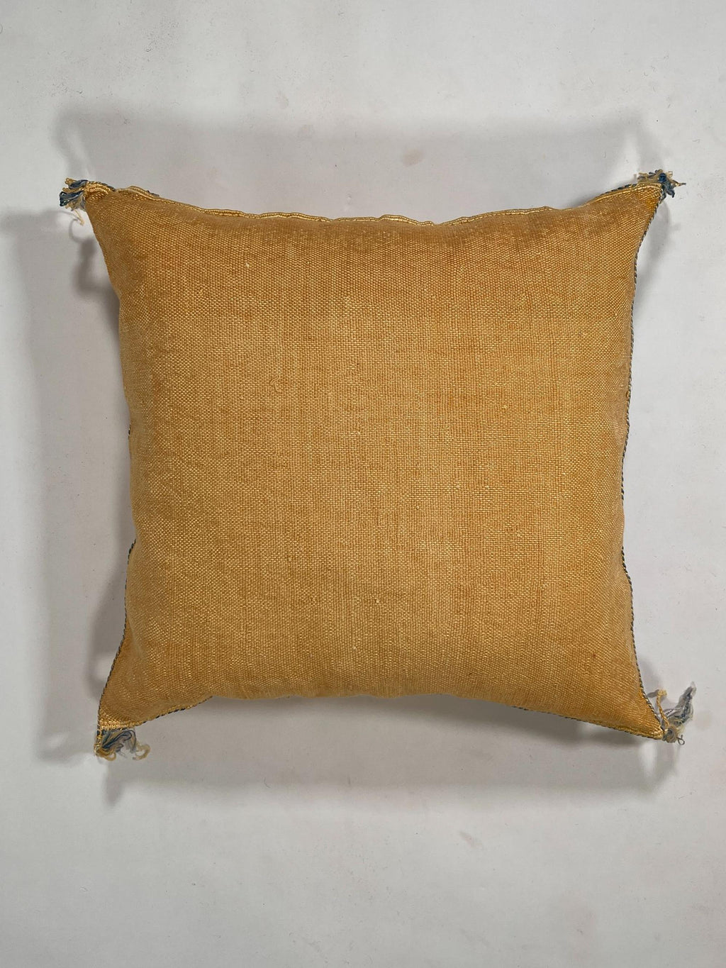 Mustard Yellow Moroccan Silk Pillow Cover, Blue Geometric Embroidery Boho Kilim Cushion, Handmade Sofa Be - product image 8