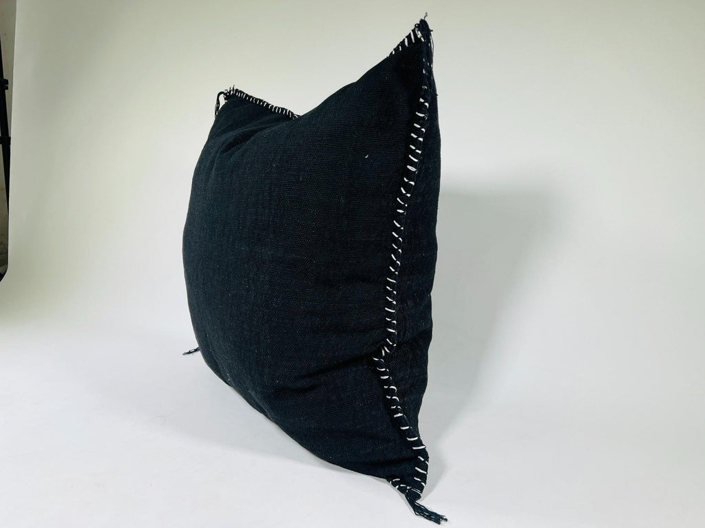 Navy black Moroccan Silk Pillow Cover, Minimal Boho Fringe Cushion, Handmade Decorative Throw Pillow Case - product image 4