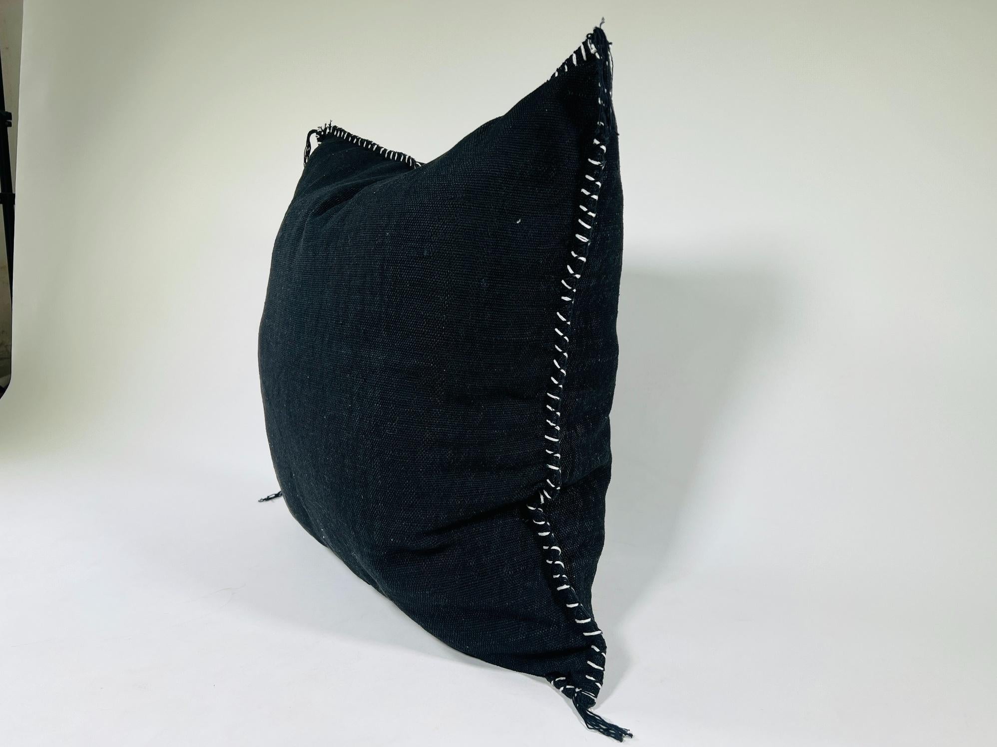 Navy black Moroccan Silk Pillow Cover, Minimal Boho Fringe Cushion, Handmade Decorative Throw Pillow Case - product image 4
