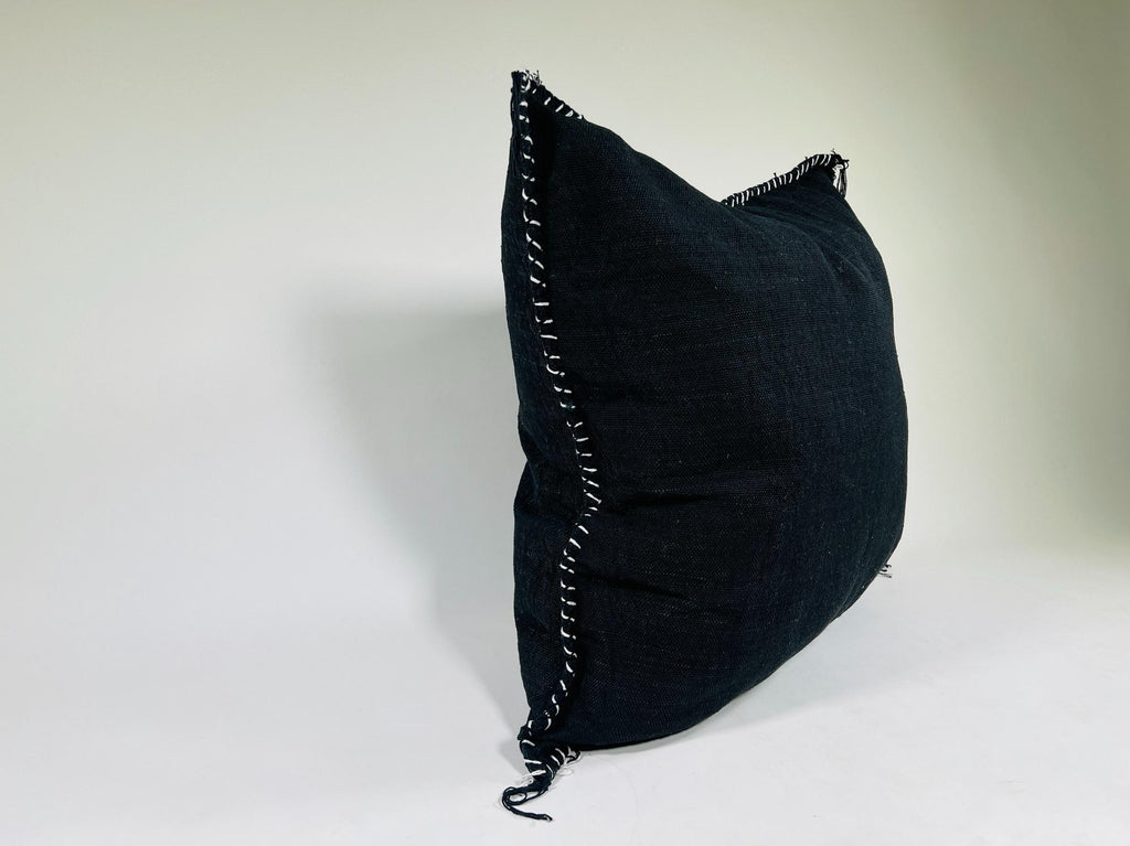 Navy black Moroccan Silk Pillow Cover, Minimal Boho Fringe Cushion, Handmade Decorative Throw Pillow Case - product image 5