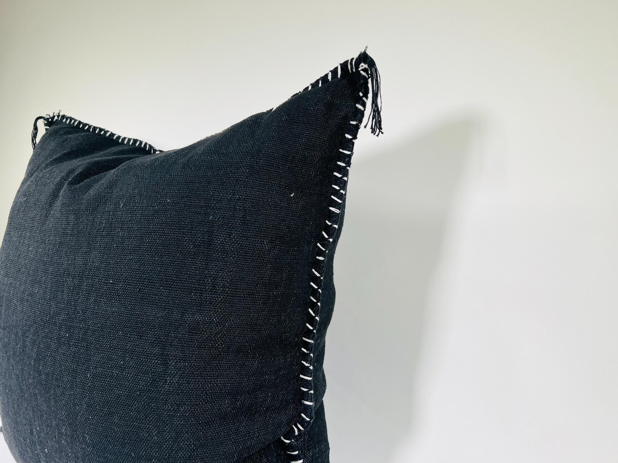 Navy black Moroccan Silk Pillow Cover, Minimal Boho Fringe Cushion, Handmade Decorative Throw Pillow Case - product image 3