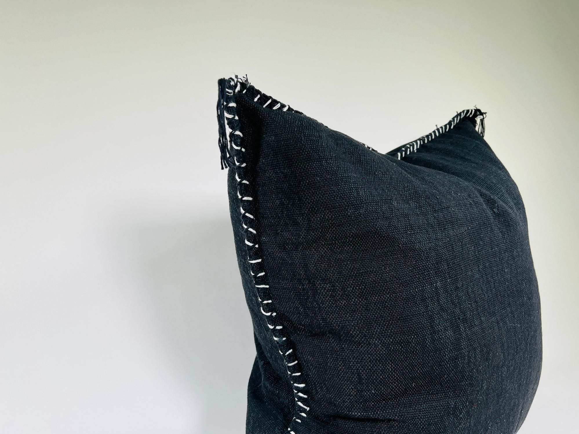 Navy black Moroccan Silk Pillow Cover, Minimal Boho Fringe Cushion, Handmade Decorative Throw Pillow Case - product image 6