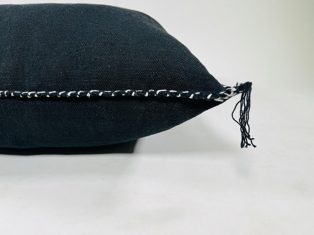 Navy black Moroccan Silk Pillow Cover, Minimal Boho Fringe Cushion, Handmade Decorative Throw Pillow Case - product image 10