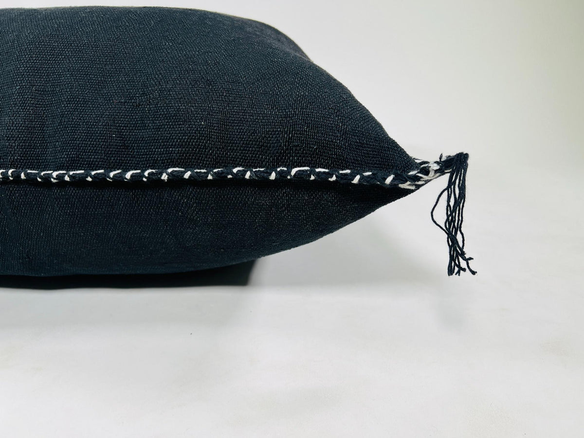 Navy black Moroccan Silk Pillow Cover, Minimal Boho Fringe Cushion, Handmade Decorative Throw Pillow Case - product image 10