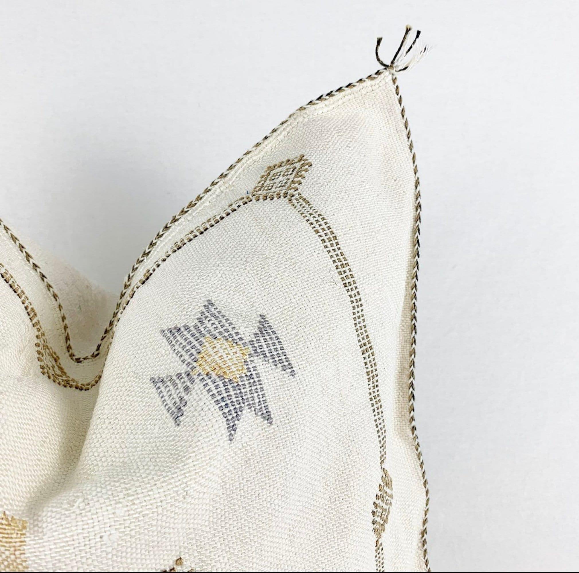 Moroccan Silk Pillow Cover, Handmade Boho Pillowcase, Ivory Beige Tribal Embroidery, Sofa Couch Accent, F - product image 4