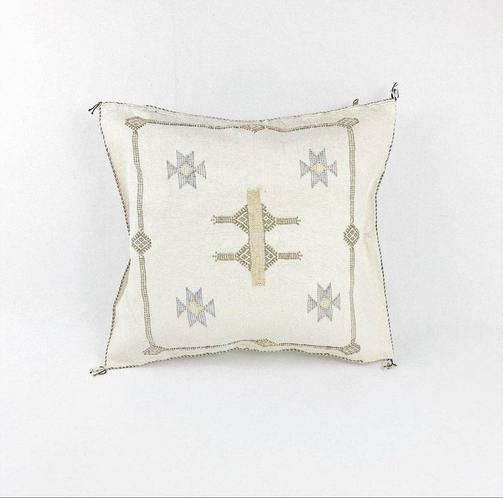 Moroccan Silk Pillow Cover, Handmade Boho Pillowcase, Ivory Beige Tribal Embroidery, Sofa Couch Accent, F - product image 10