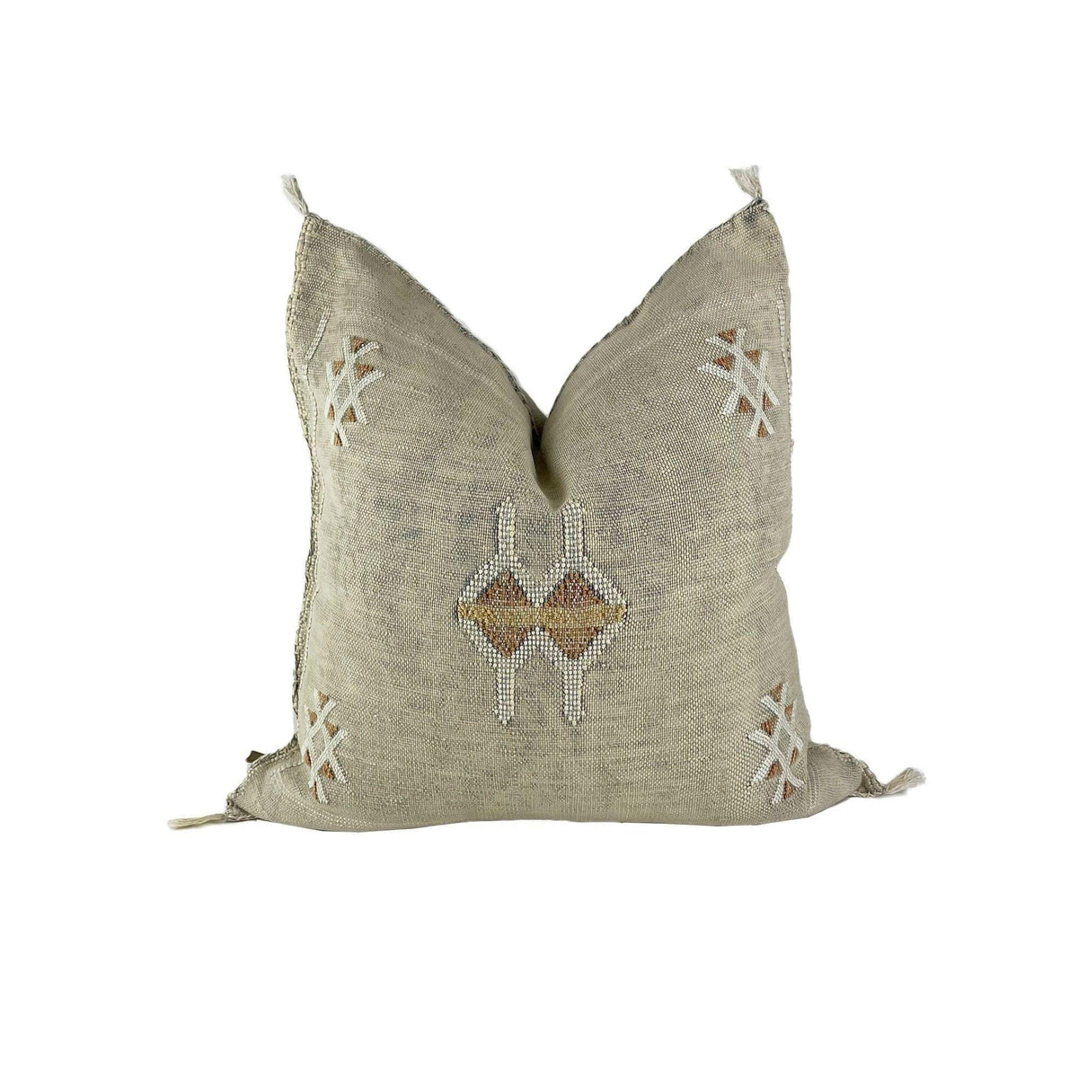 Handmade Moroccan Silk Pillow Cover, Neutral Boho Pillowcase, Beige Tribal Kilim Style, Custom Sizes for - product image 1