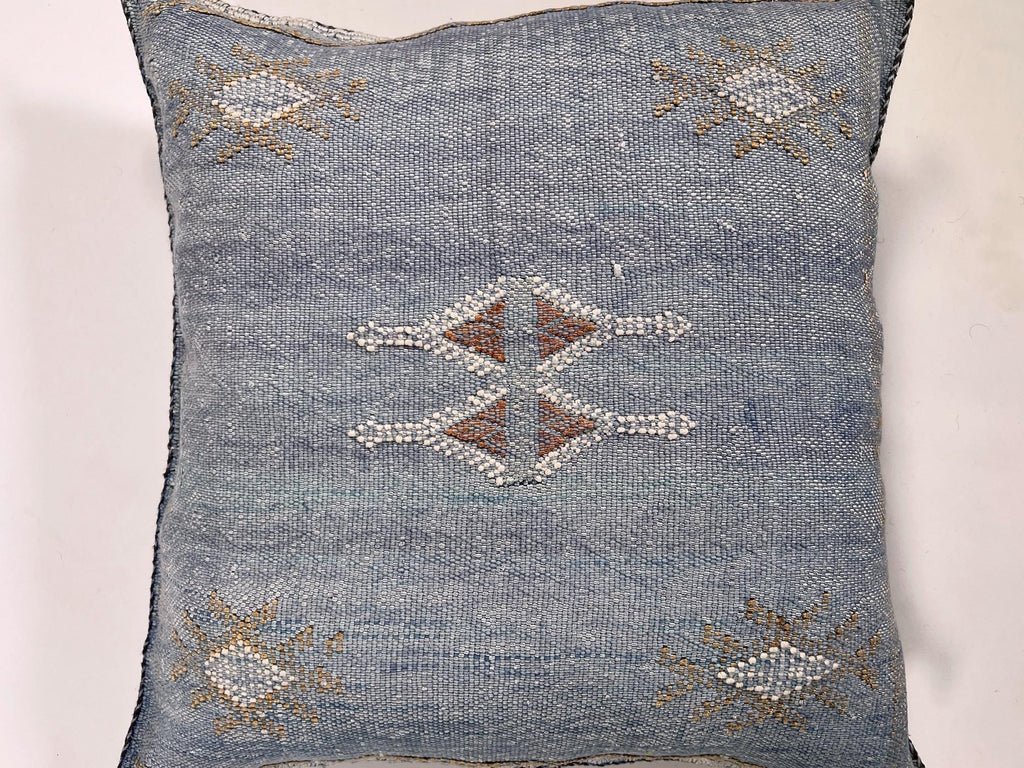 Silk Pillow Cover Handmade Moroccan Boho Blue Gray Kilim Pillowcase, Custom Sizes 18x18 to 30x30 Sofa Flo - product image 5