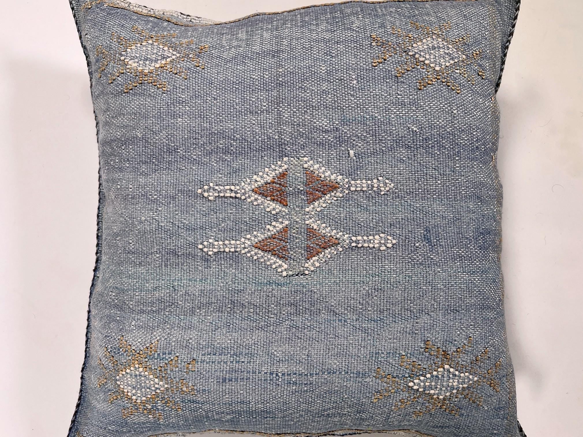 Silk Pillow Cover Handmade Moroccan Boho Blue Gray Kilim Pillowcase, Custom Sizes 18x18 to 30x30 Sofa Flo - product image 5