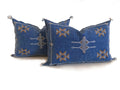 Handmade Moroccan Silk Pillow Cover, Indigo Blue Boho Tribal Embroidered Pillowcase for Sofa Couch, Sizes - product image 1