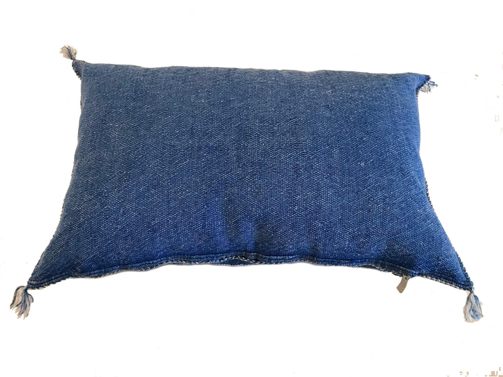 Handmade Moroccan Silk Pillow Cover, Indigo Blue Boho Tribal Embroidered Pillowcase for Sofa Couch, Sizes - product image 4