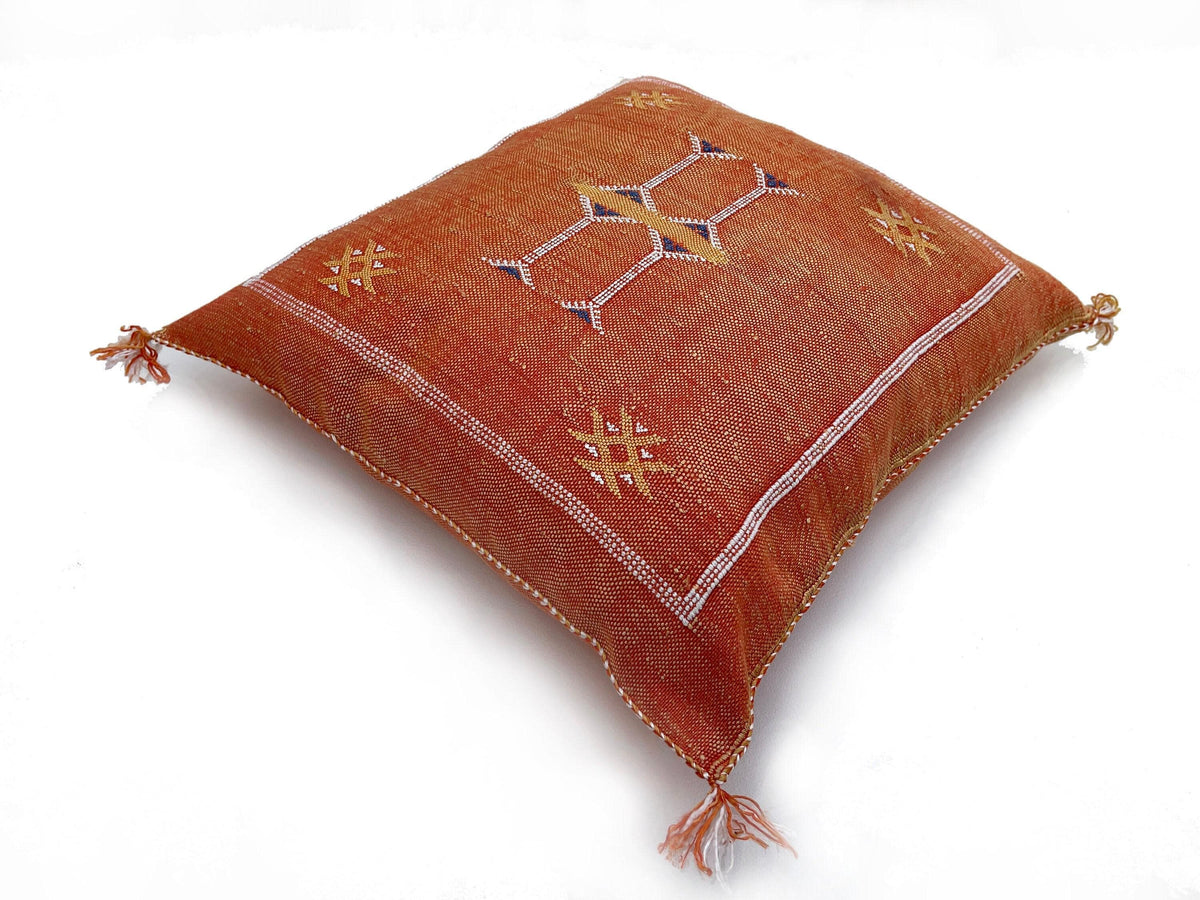Rust Orange Silk Pillow Cover, Handmade Moroccan Boho Pillowcase, Tribal Embroidered Decor, Custom Floor - product image 9