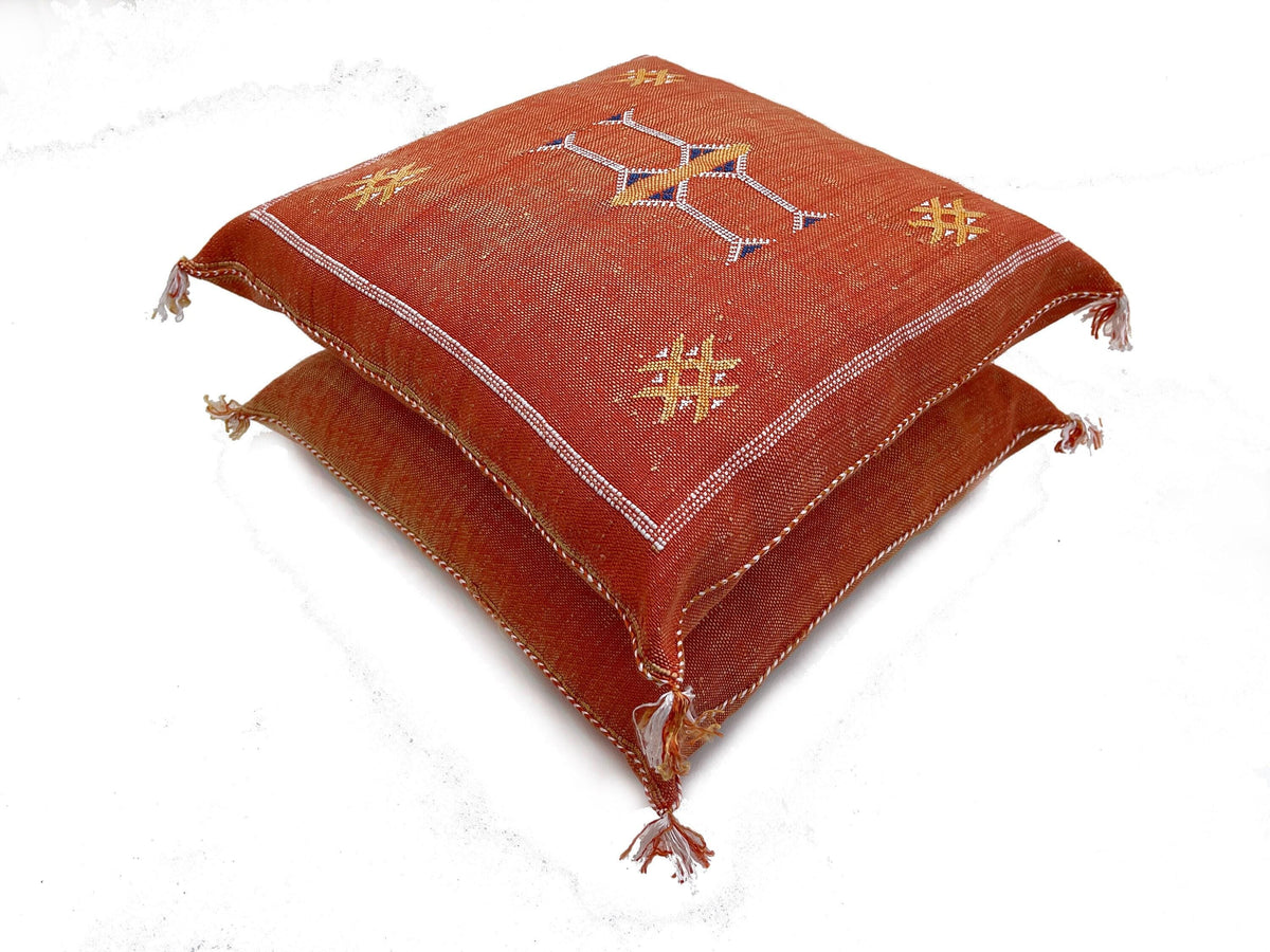 Rust Orange Silk Pillow Cover, Handmade Moroccan Boho Pillowcase, Tribal Embroidered Decor, Custom Floor - product image 8