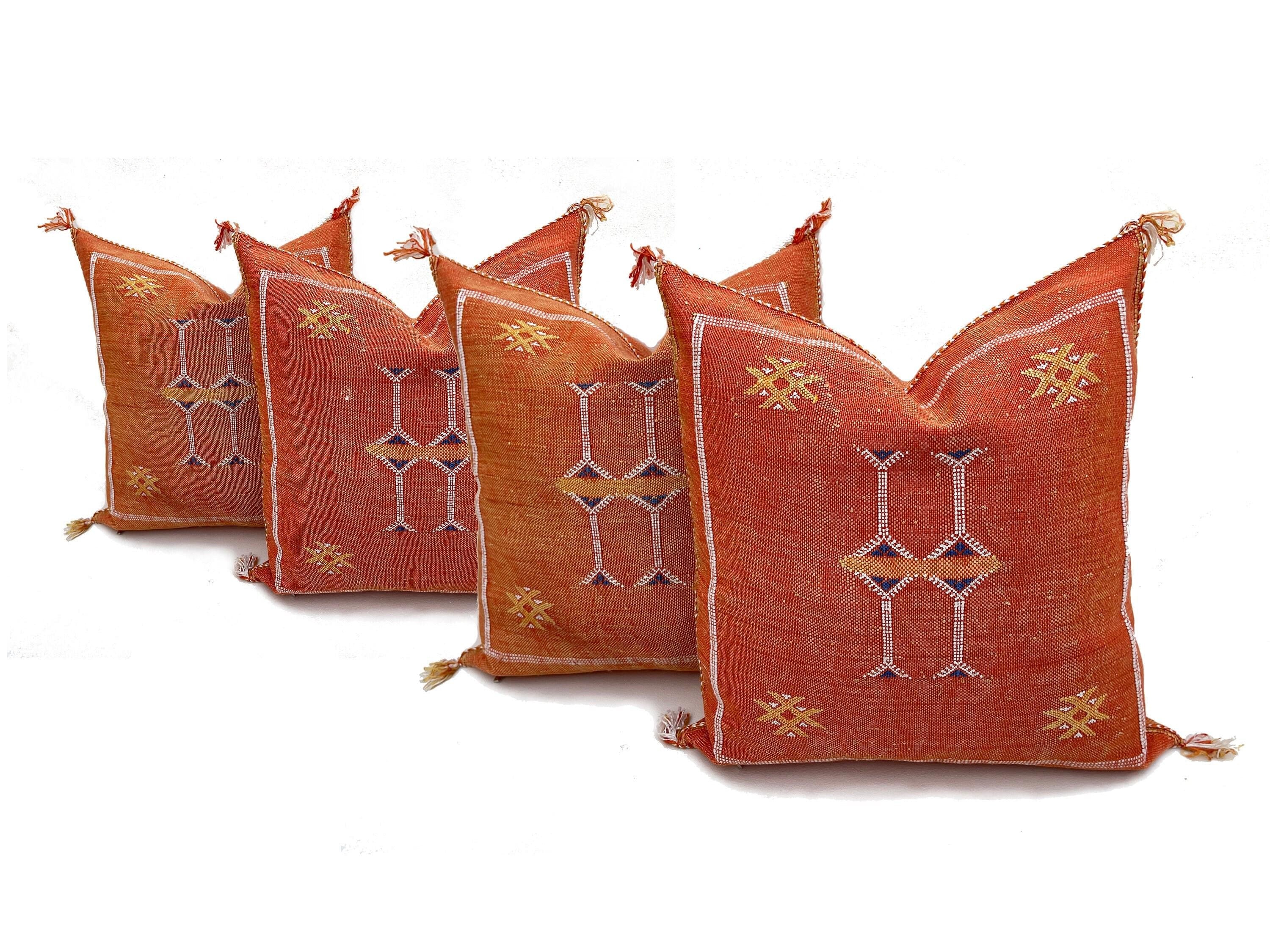 Rust Orange Silk Pillow Cover, Handmade Moroccan Boho Pillowcase, Tribal Embroidered Decor, Custom Floor - product image 3