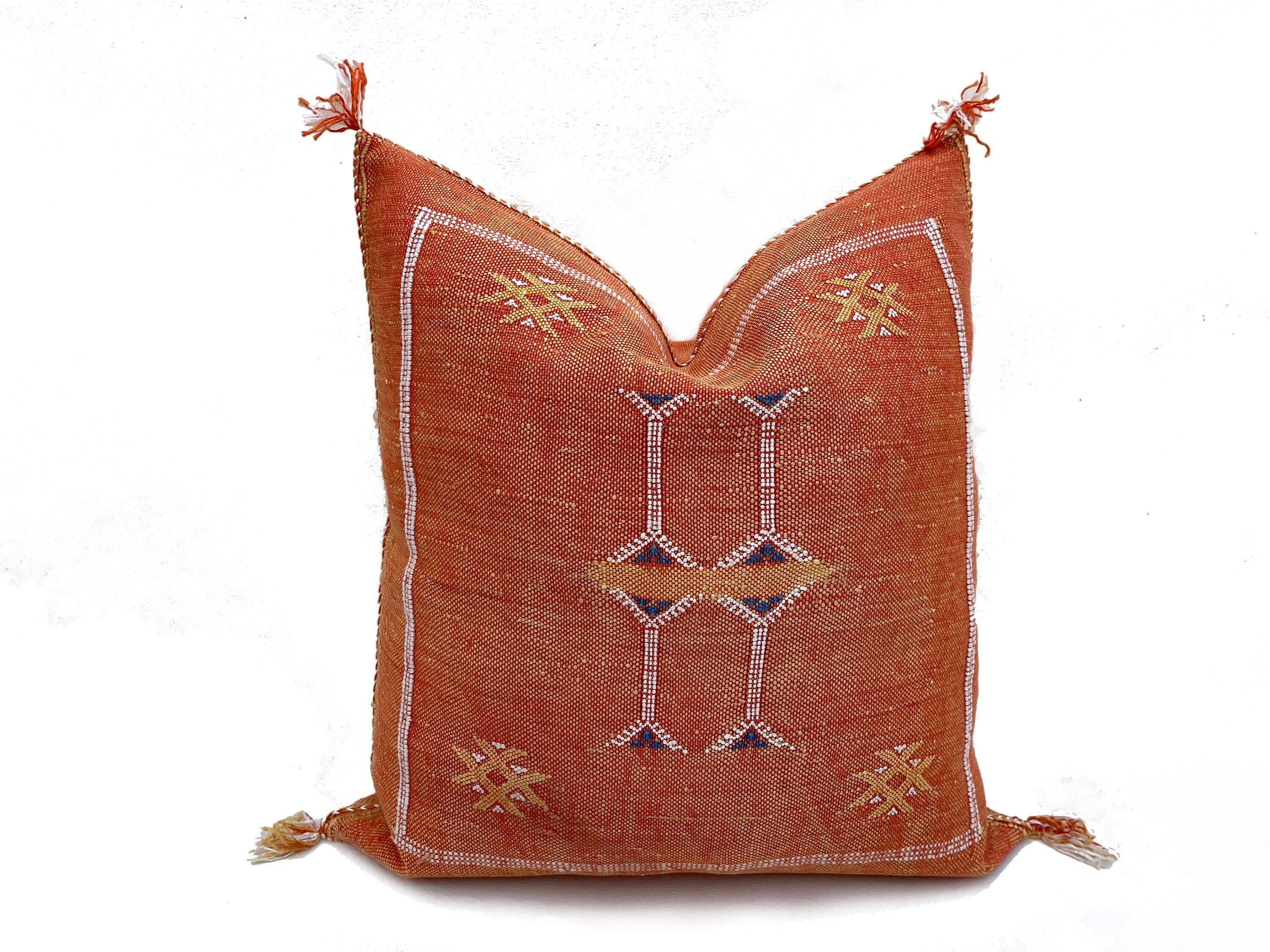 Rust Orange Silk Pillow Cover, Handmade Moroccan Boho Pillowcase, Tribal Embroidered Decor, Custom Floor - product image 4
