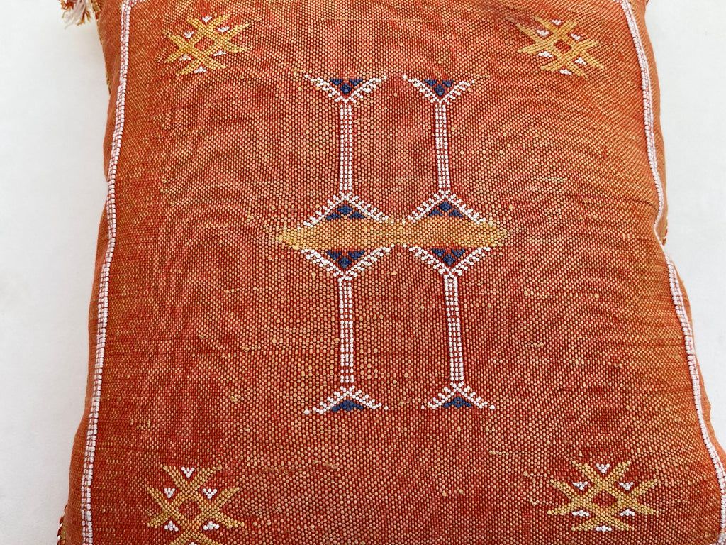 Rust Orange Silk Pillow Cover, Handmade Moroccan Boho Pillowcase, Tribal Embroidered Decor, Custom Floor - product image 7