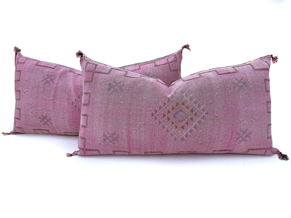Moroccan Silk Pillow Cover, Handmade Boho Pink Sabra Pillowcase, Vintage Tribal Decor, Custom Sizes for S - product image 1